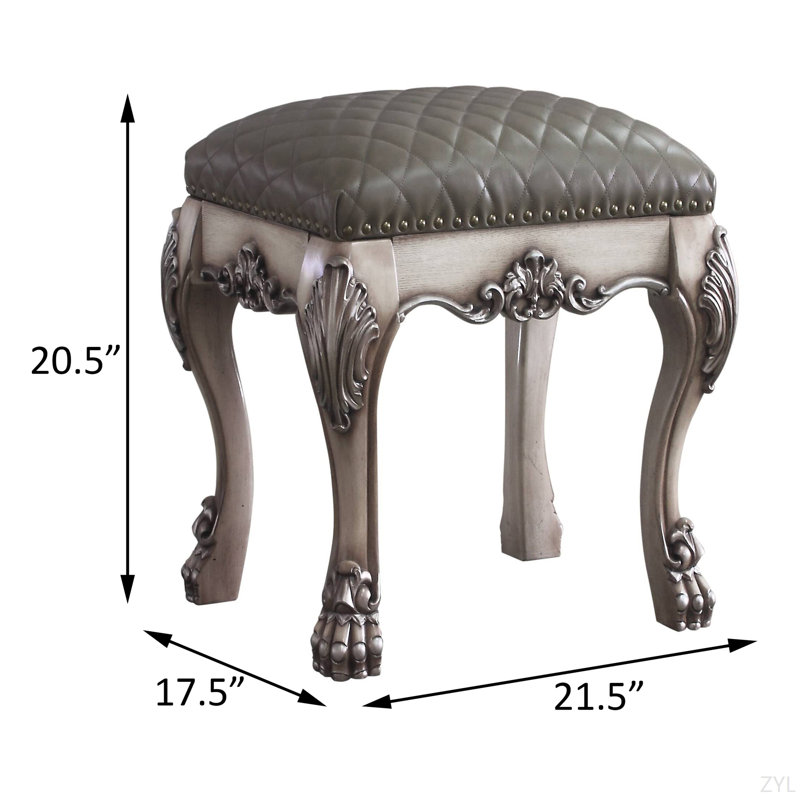 Tabouret de coiffeuse gris et blanc rétro avec siège capitonné