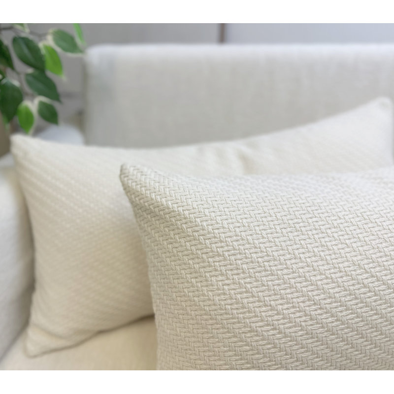 Ivory 12" x 24" Textured Knitted Polyester Pillow Covers