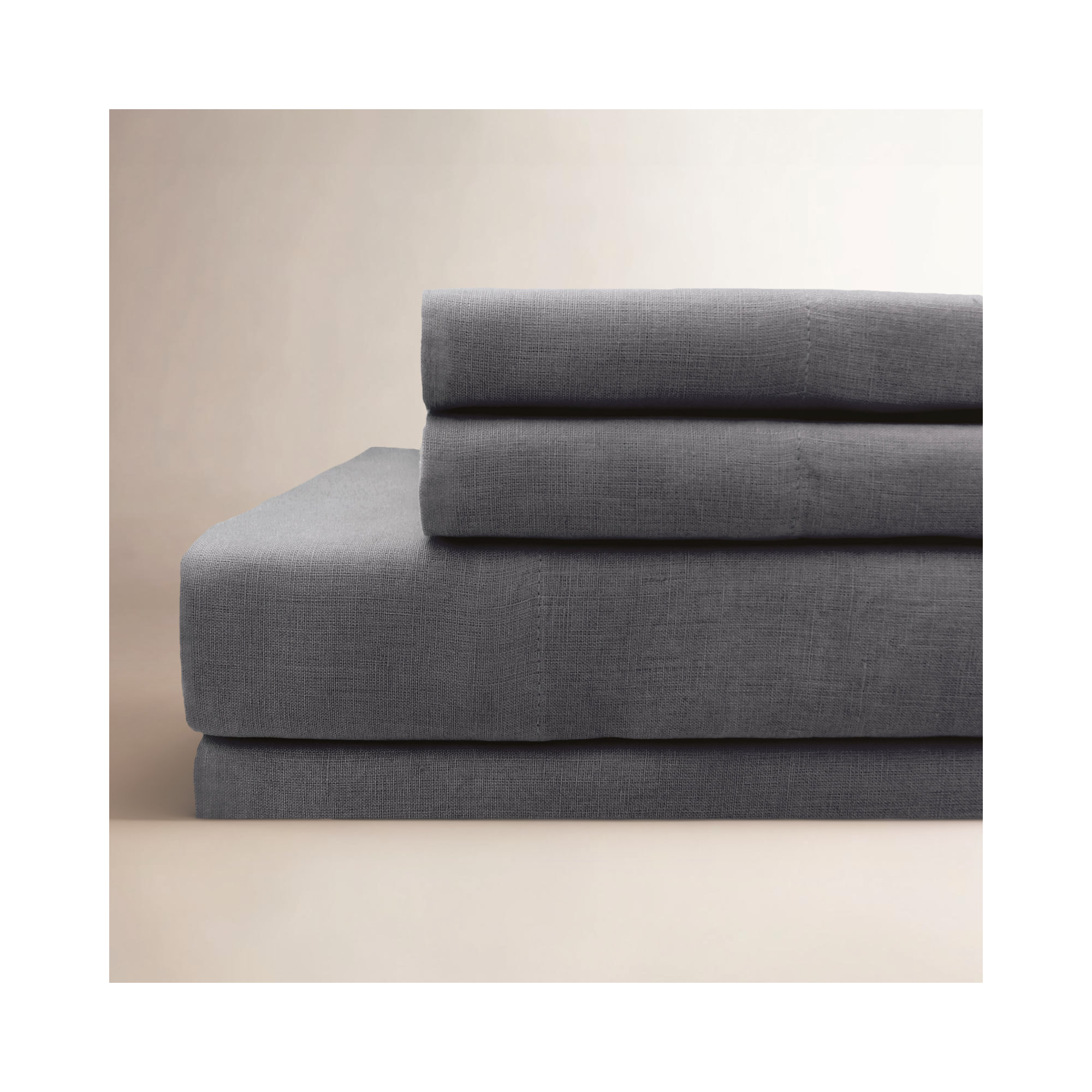 Brent 100% Linen Sheet Set, Queen Sheet Set + Fitted Sheet + 2 Pillowcases, Dark Grey