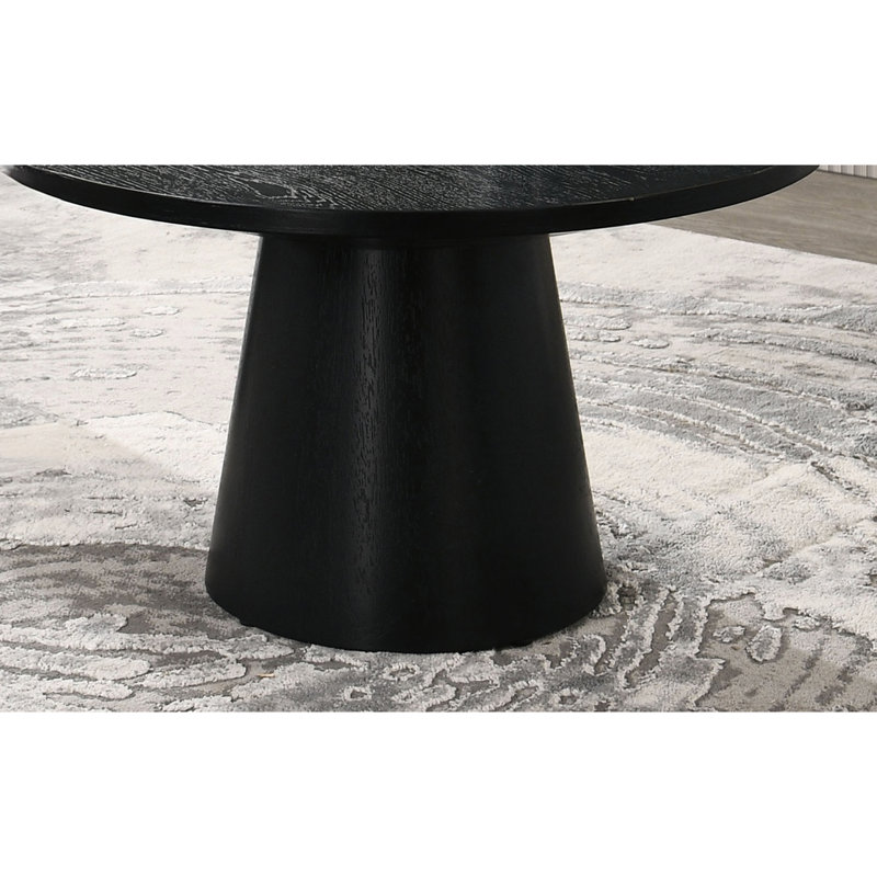 Table basse ronde moderne de style moderne, base en piédestal conique, bois d'hévéa et agrégat de bois d'ingénierie, structure contemporaine d'une largeur de 29 pouces, hauteur de 17
