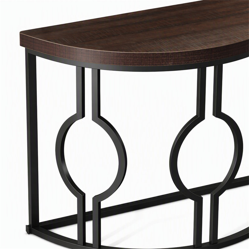 Table console industrielle de 43 pouces, table d'appoint en forme de demi-lune pour canapé