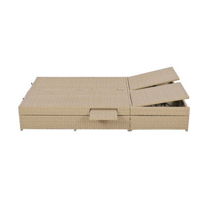 Outdoor Sunbed, Rattan Patio Reclining Chairs with Adjustable Backrest and Seat, Conversational Set