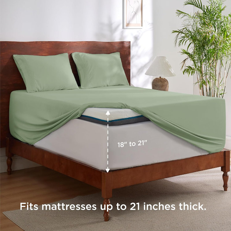 Bedsure Deep Pocket Sheet Set - Fits Mattresses Up to 21 Inches Thick -  GentleSoft Bed Sheet set, Moisture Wicking, Soft & Cooling Bed Sheet & Pillowcases, Easy & Secure Fit