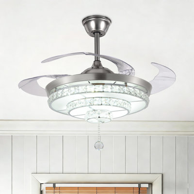 42-inch Silver Crystal Invisible Fan Chandelier, Remote Control, Three-color Lighting, Low Noise And Strong Air Volume