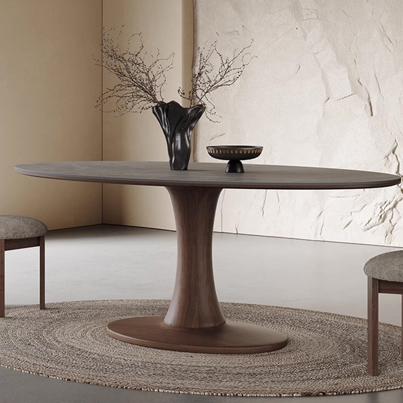 Handan Oval Solid Wood Base Dining Table, 29.53"H x 70.87"L x 35.43"W