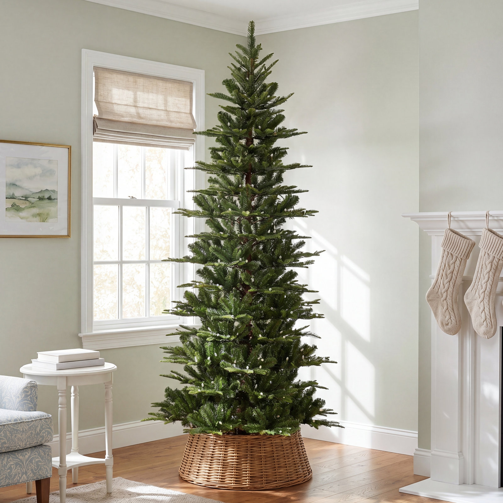 Slim 6.5' Pre-Lit Fir Christmas Tree, 7.5' H