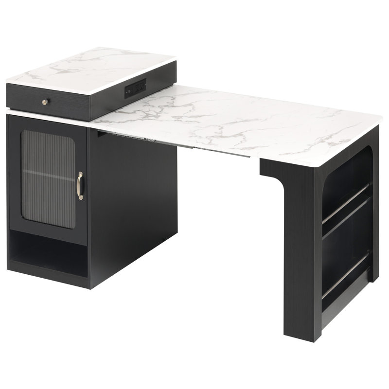59.5" Kitchen Island With Extendable Dining Table, Black