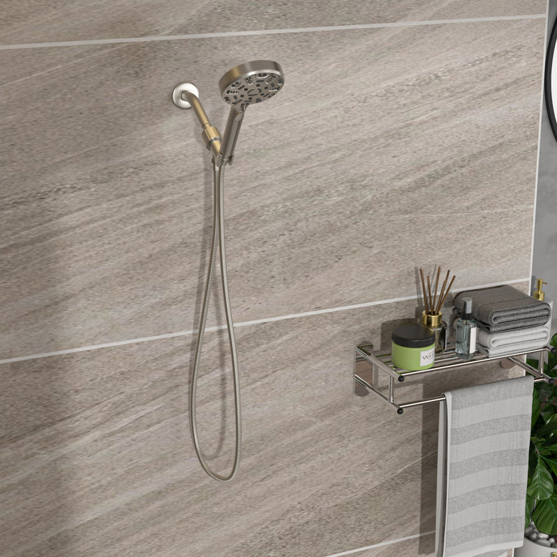 Pomme de douche en nickel brossé avec 8 fonctions - Tête de grande surface de 4,7 po, boyau de 59 po.