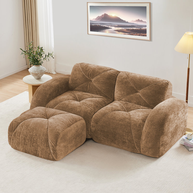 Canapé en forme de L de 80,3 po, tissu velours doux, conception capitonnée, éponge haute densité 32D, aucun assemblage requis, conception ergonomique au bas, conception antidérapante, repose-pieds mobile pour le salon