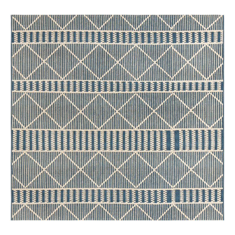 Blue Dalyan Indoor/Outdoor Trellis Rug, Square 6'