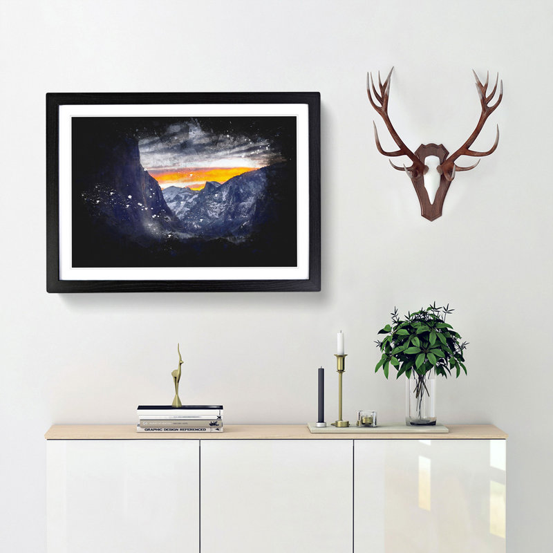 Sunset over Yosemite - Picture Frame Graphic Art Print, 62cm H x 87cm W x 2cm D, Black Framed