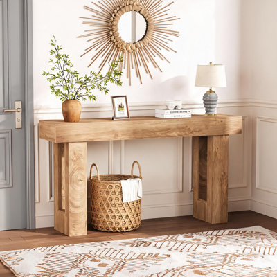 Modern Farmhouse Console Table - 63 Inch Slim Wooden Entryway Table for Living Room, Hallway, or Behind Sofa - Minimalist Design, Easy Assembly - Wood Color