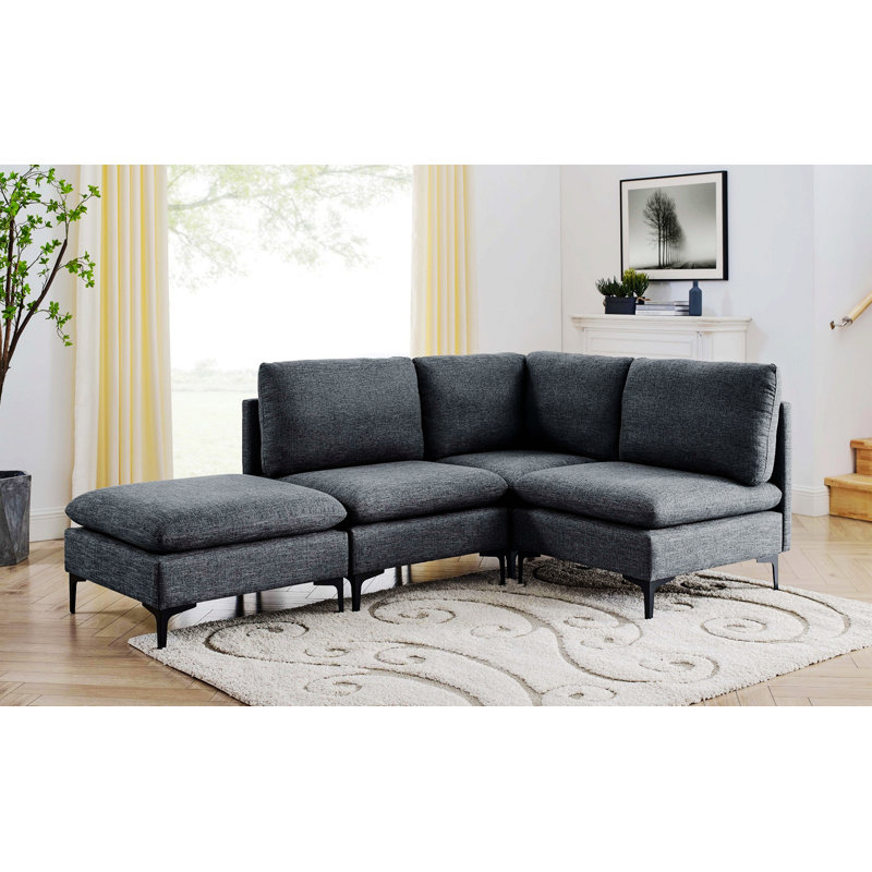 Canapé modulaire modulaire avec revêtement en lin, pieds en métal robustes, Dark Grey