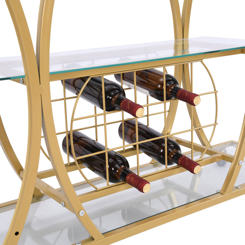 Chariot-bar contemporain avec support à vin, chariot de cuisine avec cadre en métal