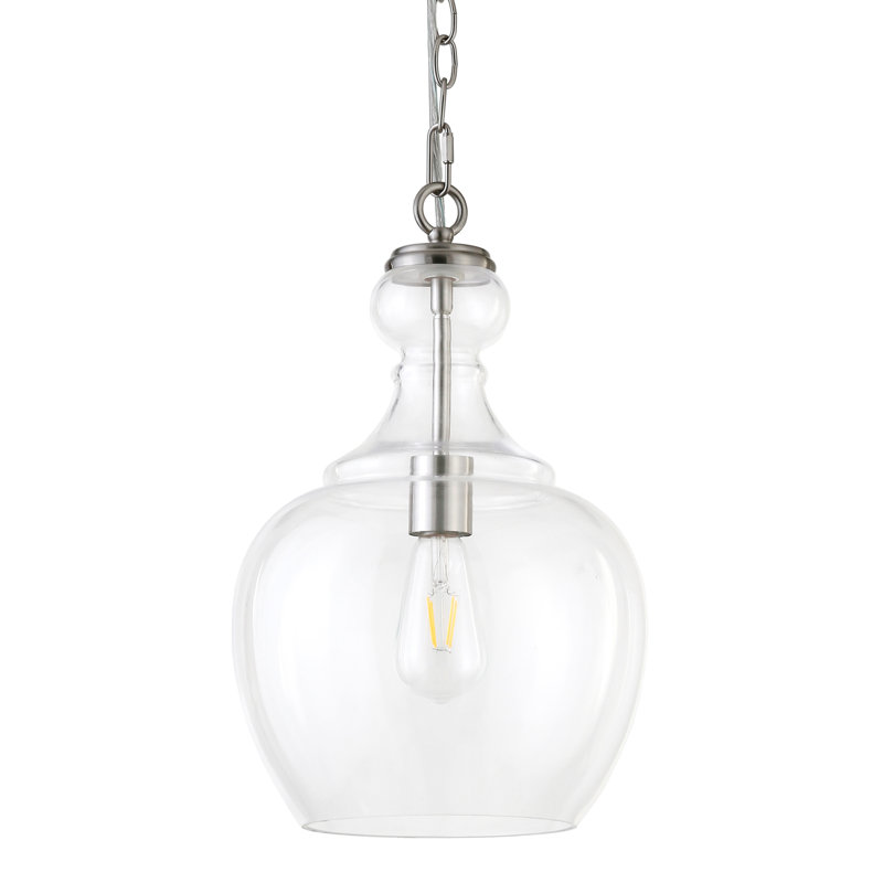 Luminaire suspendu de 11 po de largeur avec abat-jour en verre Verona, nickel brossé / transparent, Transparent
