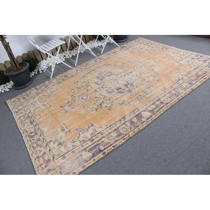 Grand tapis turc rétro Anatolian Oushak orange vif parfait pour la décoration de chambre à coucher