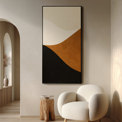 Extra Large Wall Art Fabric Print - Minimalist Abstract Landscape Art Brown & Black Wave Toned Contemporary Artwork Decor for Living Room or Bedroom - "Frame Assembly Required (Unfinished Frame)"