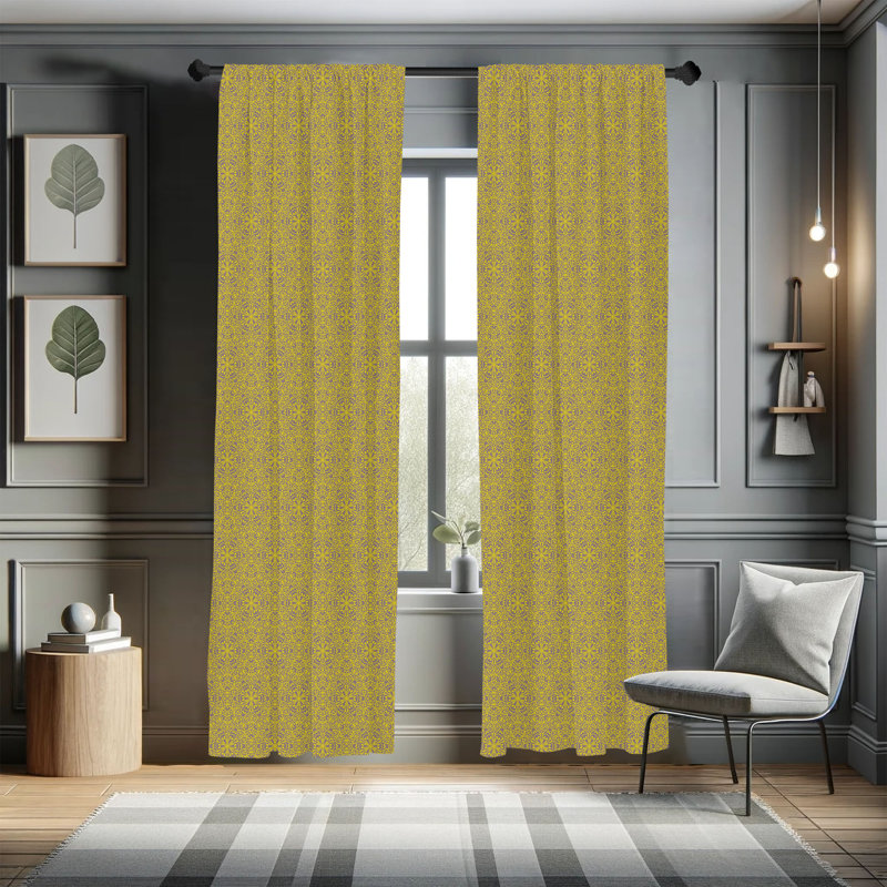 Ethnic Floral Semi-Sheer Rod Pocket Curtain Panels, 28" x 63"