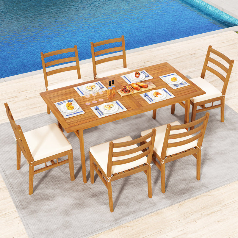  Ensemble de 4 chaises de patio en bois d'acacia massif avec coussins de siège rembourrés, 4