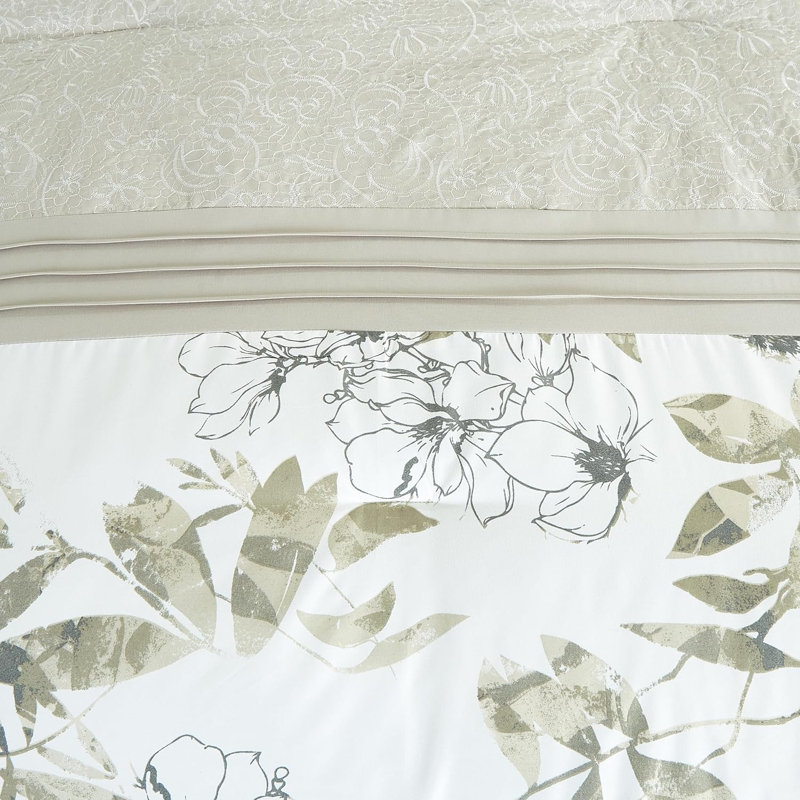  7-Piece Green Embroidery Floral Botanical Comforter Set, QueenComforter+2StandardShams