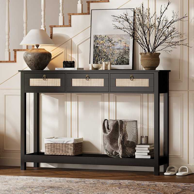 47.3" Console Table With 3 Drawers, Black