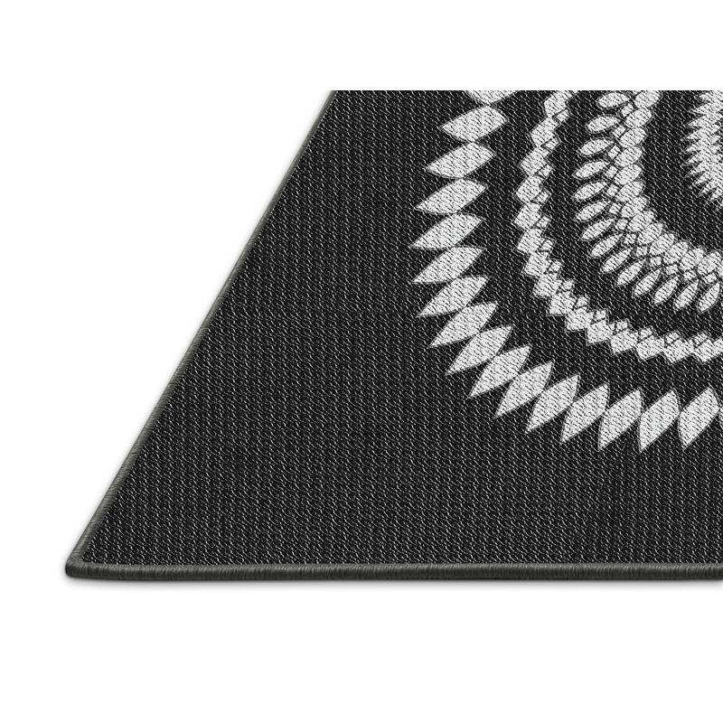 Laine tissé à la machine à motifs géométriques et polyester noir/gris Tapis décoratif, Rectangle 8 pi x 12 pi