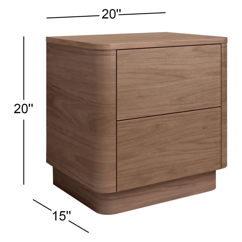 Mille 2 - Drawer Solid Wood Nightstand, Walnut