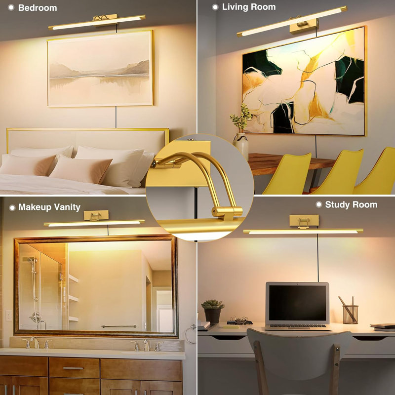 24" Plug-In Picture Light – 3000K Warm White Adjustable Wall Sconce with On/Off Switch, Brushed Gold for Artwork & Gallery Wall