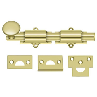 Deltana 6SB3 6" Surface Bolt; Heavy Duty; Bright Brass Finish