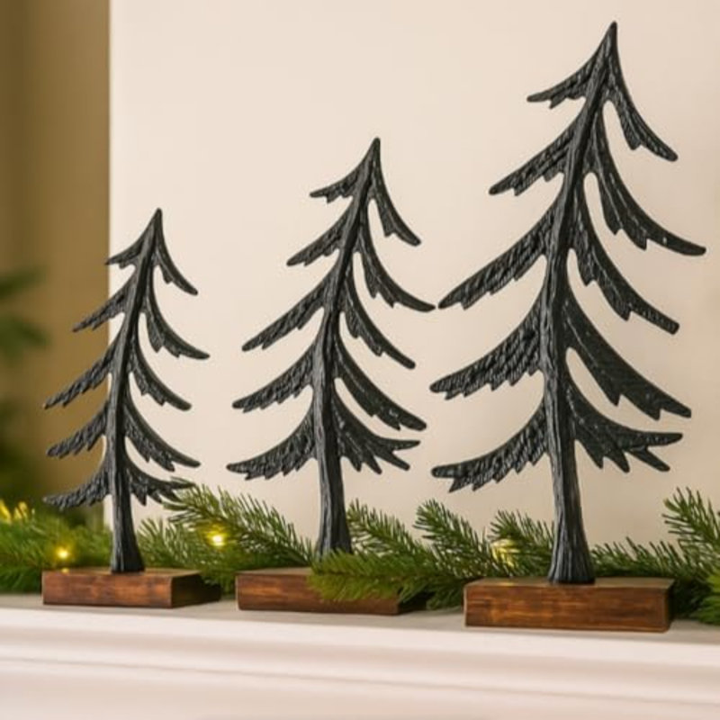 Ensemble de 3 décorations de table arbre de Noël en métal noir