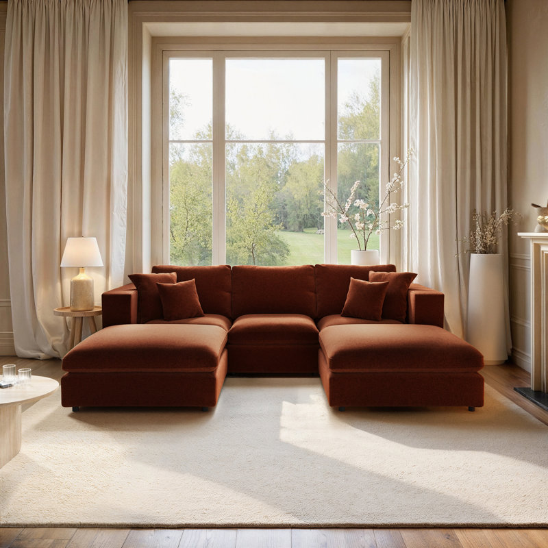 4 Seater Chaise End Sofa, Orange