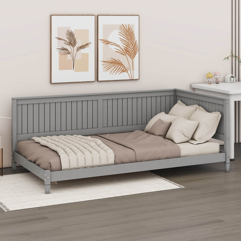 Lit de jour / canapé en bois, gris, Lit simple