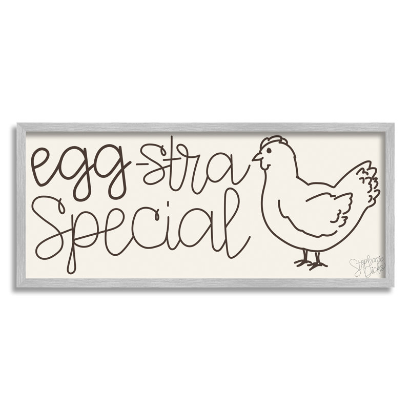 «Egg-Stra Special Funny Farm Pun Minimal Line Chicken» par Stephanie Dicks, impression sur toile non encadrée, Cadre gris