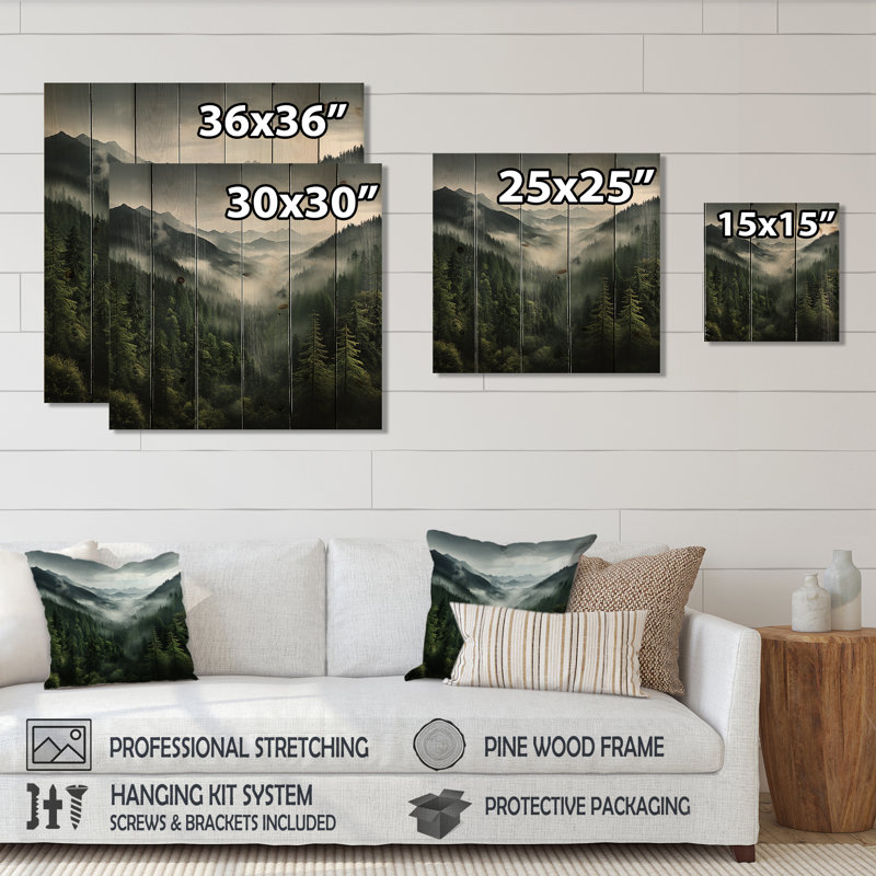 Mystic Wilderness Pine Forest In Canada - Forêt, art mural sur bois de pin naturel, H 15 po x l 15 po