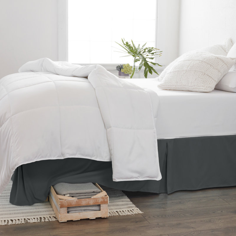 Gray Polyester Pleated King Bed Skirt with Split Corner