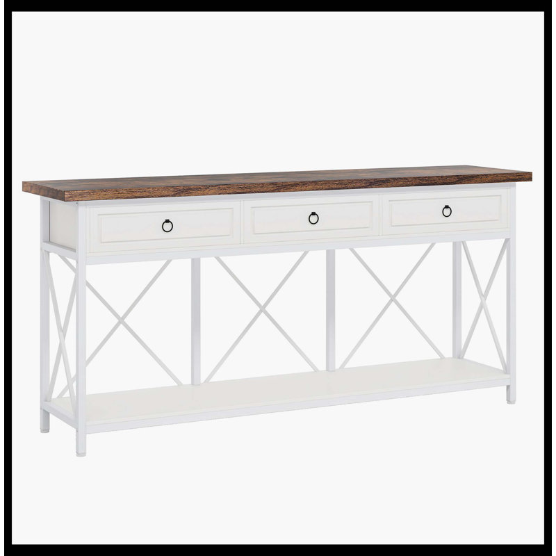 3-Drawer Console Table, 70.8" Sofa Foyer Table With Storage Shelf, White