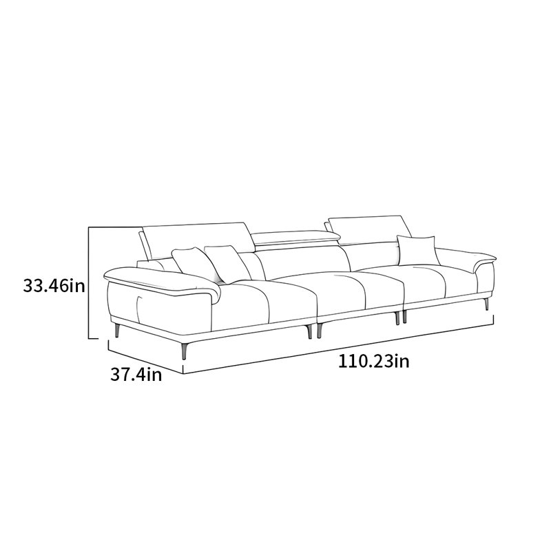 Canapé moderne et simple à lumière droite de luxe, H 33,46 po x l 110,23 po x P 37,4 po