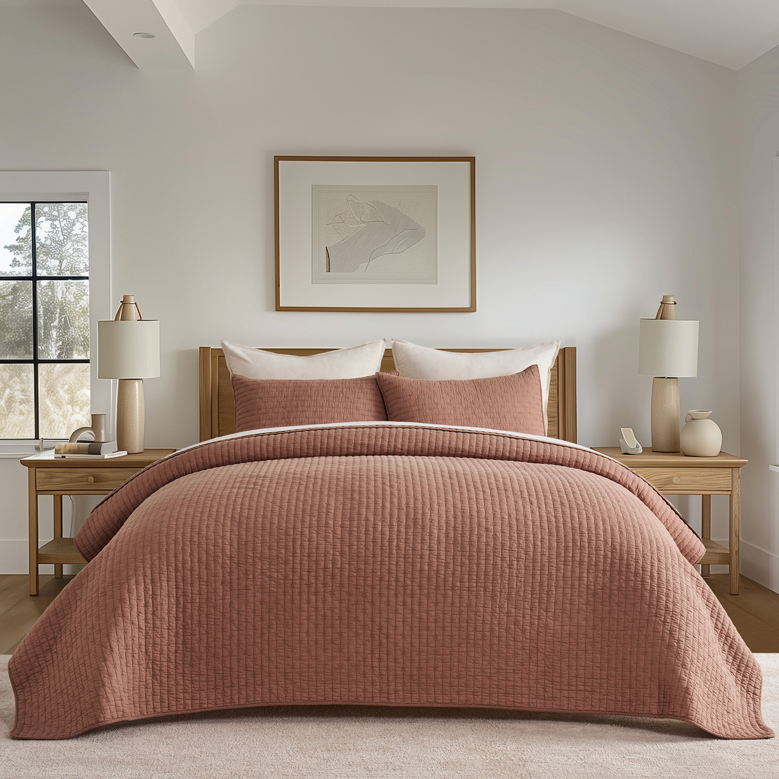 Cotton Quilt Set, Queen + 2 Shams, Terracotta Clay