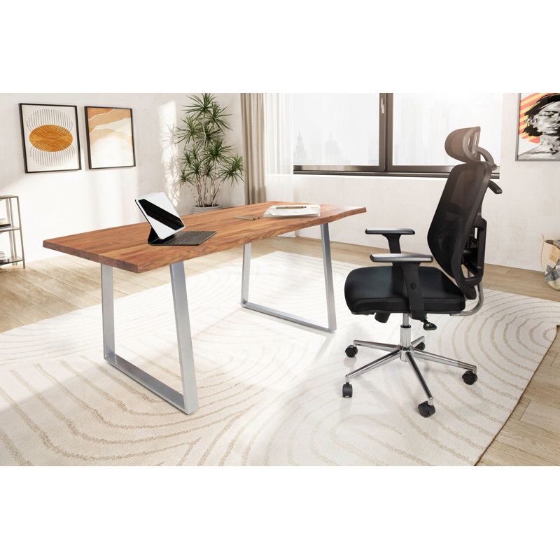 Lareina Metal Base Writing Desk, 76cm H x 160cm W x 80cm D, Silver