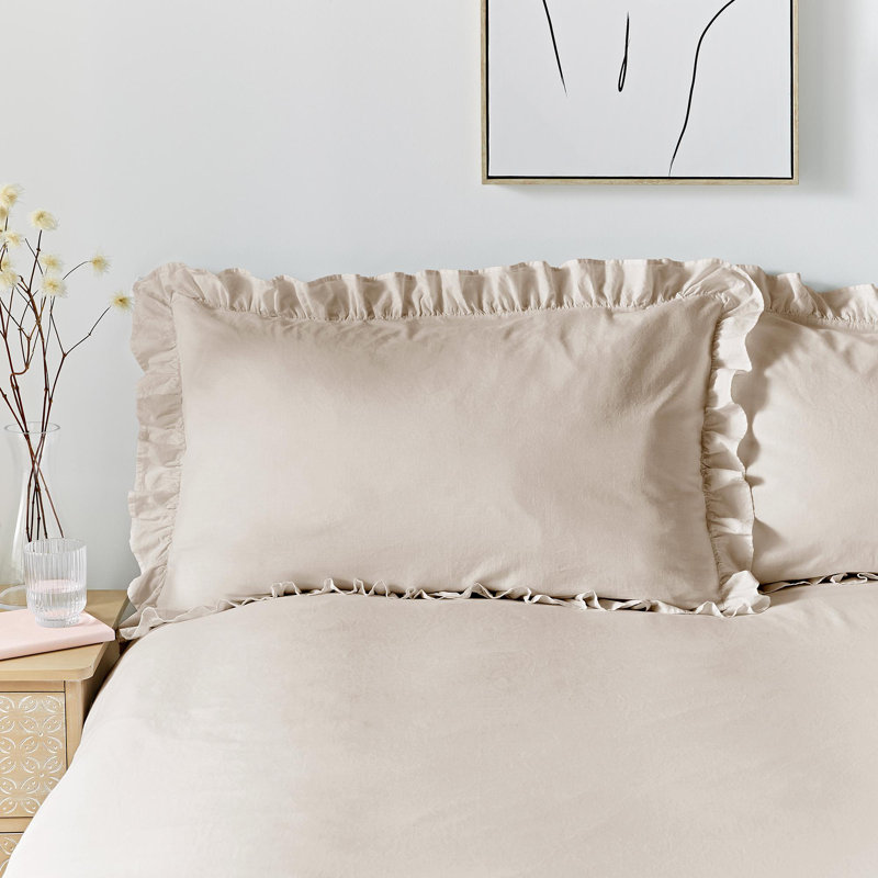 Cassia Frill Cotton No Pattern Duvet Cover Set with Pillowcases, Single Duvet Cover Set + 1 Pillowcase