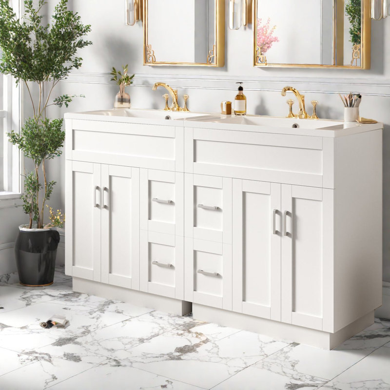 Meuble-lavabo spacieux et meuble-lavabo double, MDF blanc