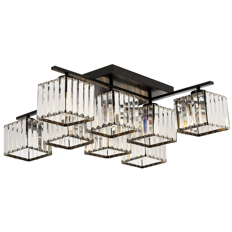 Lustre moderne noir et blanc, 31,5 po x 31,5 po | Corps en métal avec capuchon en cristal, 8 x douilles E27 de 40 W maximum | Conception élégante pour les hôtels et la décoration intérieure, luminaire élégant en finition bronze