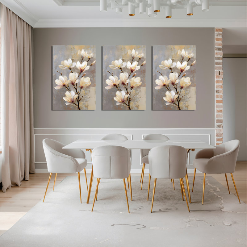 Tableau sur toile tendue « Fleurs de magnolia » (lot de 3), H 18 po x l 36 po