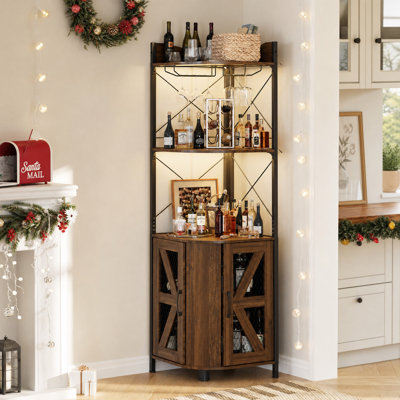 Armoire de bar en coin 63 "avec lumières DEL et support en verre Gilot