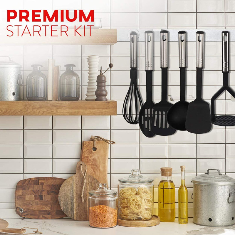Kaluns Kitchen Utensils Set of 10 – Nylon & Stainless Steel Cooking Tools, Heat Resistant Non-Stick Safe Spatula, Ladle & Spoon Cookware Accessories