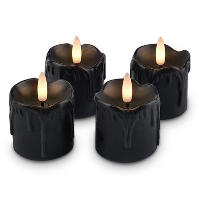 Bougies votives noires sans flamme de 5 cm (2 pouces) en cire véritable avec effet dégoulinant et minuterie pour l'Halloween