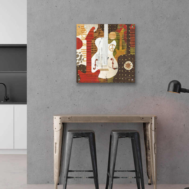 «Rock N Roll Guitars Brown» par Michael Mullan, art mural en verre acrylique, H 24 po x l 24 po x P 0,2 po