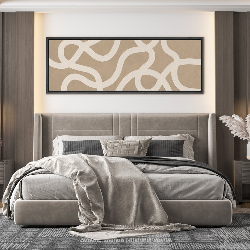 Lignes blanches abstraites sur art moderne beige, H 20 po x l 60 po, Noir