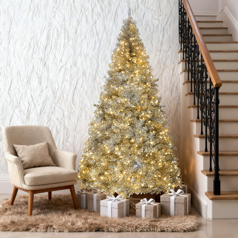 6 Ft Silver Pre-Lit Artificial Christmas Tree With 300 Lights