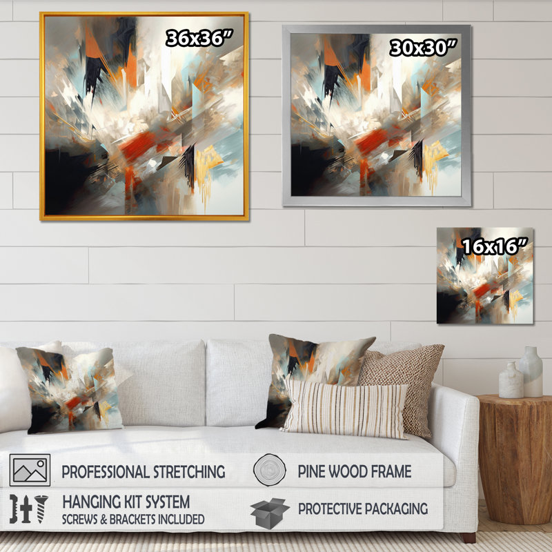 Orange et bleu abstrait mixte couleurs IV - art minimaliste abstrait, H 16 po x l 16 po x P 1 po, Toile tendue